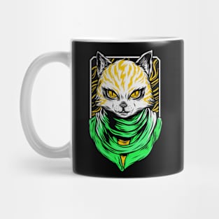 Cat Assassin Kitten Green Yellow Mug